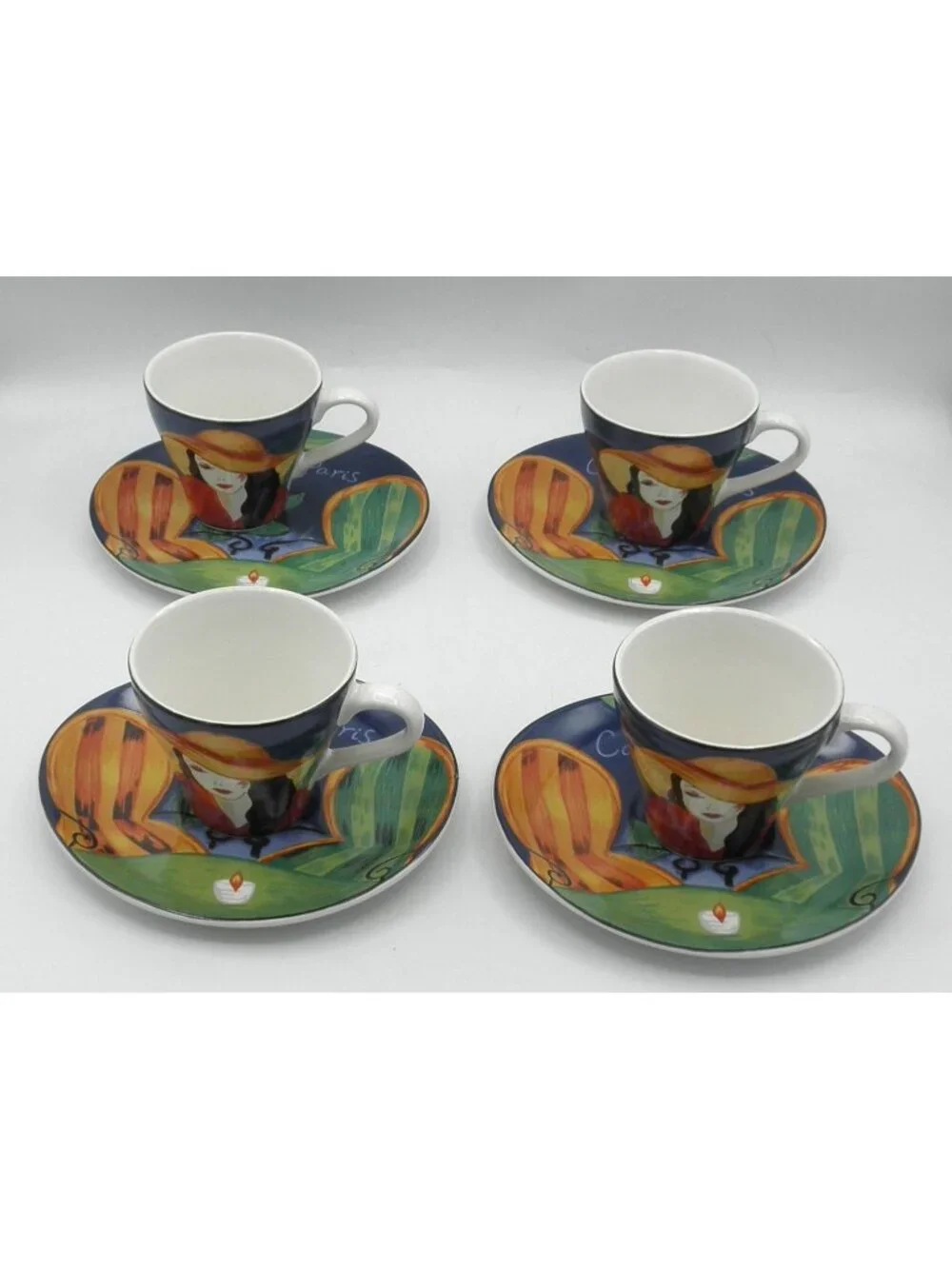 Cafe Paris by Sango Flat Cup & Saucer Set of 4 Pattern Code: SANCAPA